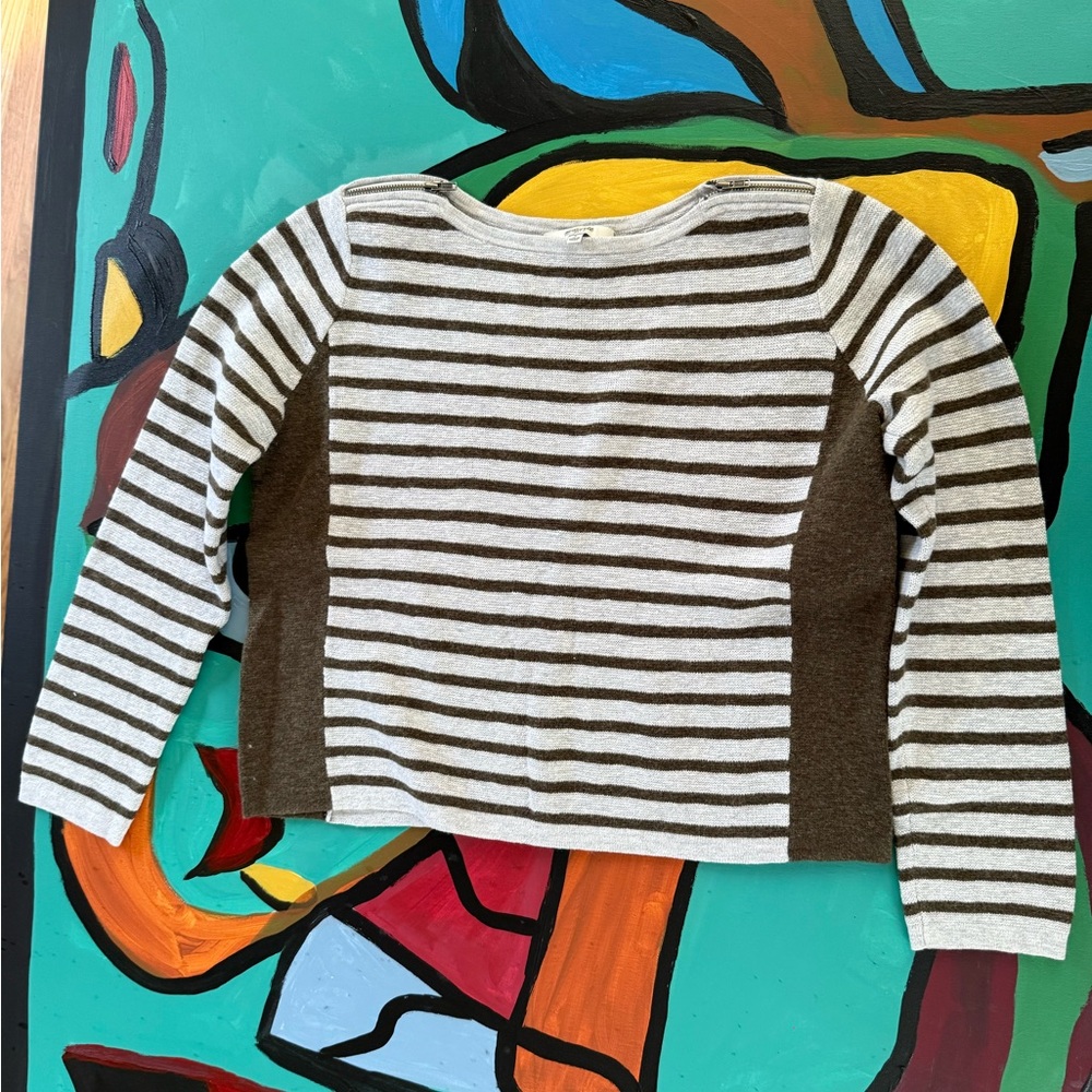 Striped Madewell Long Sleeve Sweater Teacher Nautical  Luxury Zipper Details